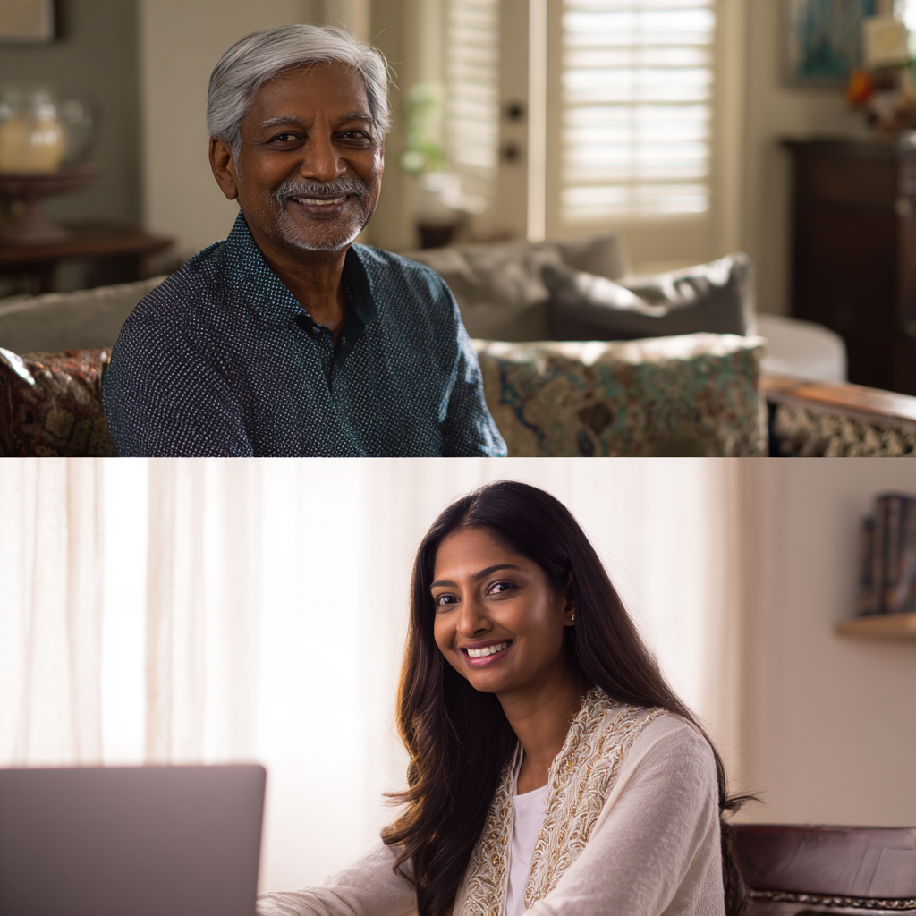 An adult daughter and her father sharing a quiet moment